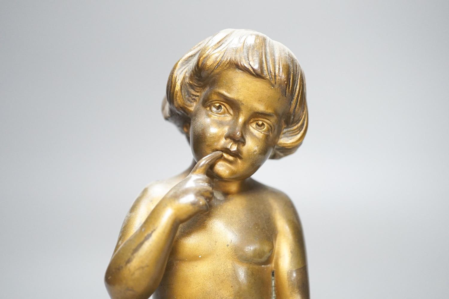 Early 20th century bronze of a child on a marble dish base 24cm - Image 2 of 4