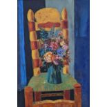 Tony Agostini (1916-1990), oil on canvas, Still life of flowers in a vase upon a chair, signed, 26 x