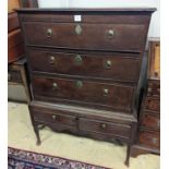 A mid 18th century oak chest on stand, width 89cm, depth 52cm, height 126cm