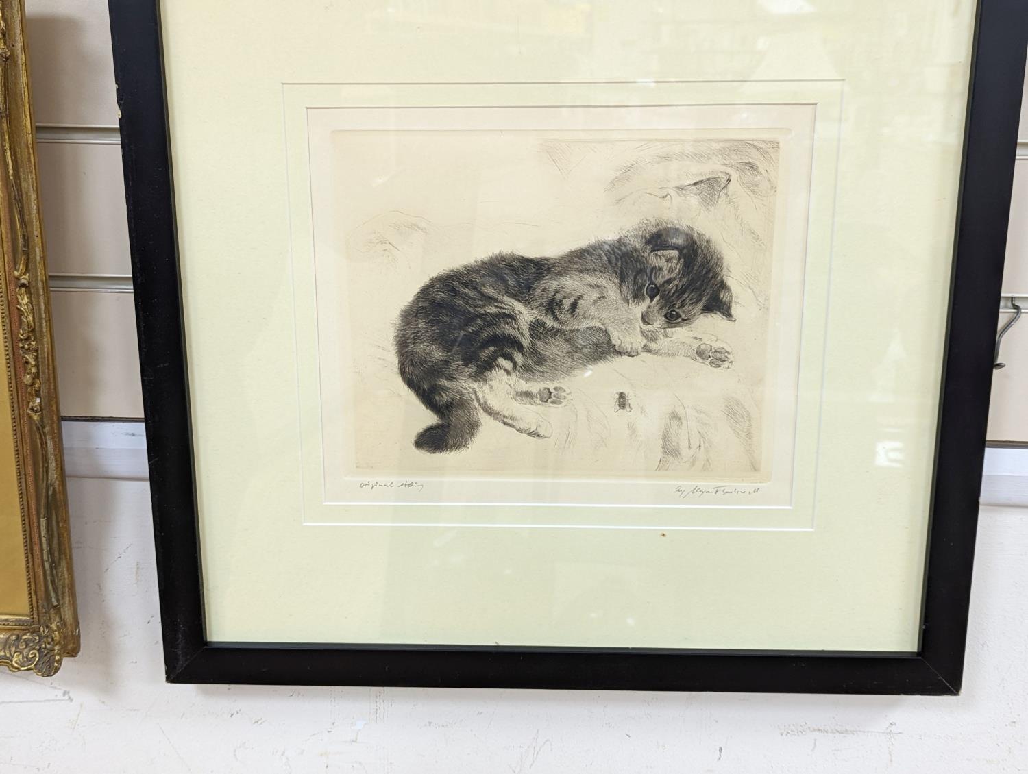 Kurt Meyer Eberhardt (1895-1977), drypoint etching, Kitten at play, signed in pencil, 23 x 28cm - Image 2 of 4