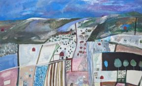 Robin Richmond (Contemporary), oil on canvas, 'Quilt with Seven Barns', signed and dated 1988,