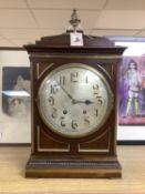 A late 19th century German mahogany and brass mounted mantel clock, 50cm high