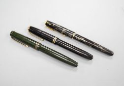 Three assorted fountain pens, to include, Conway Stewart, Parker Victory and Parker Sonnett with