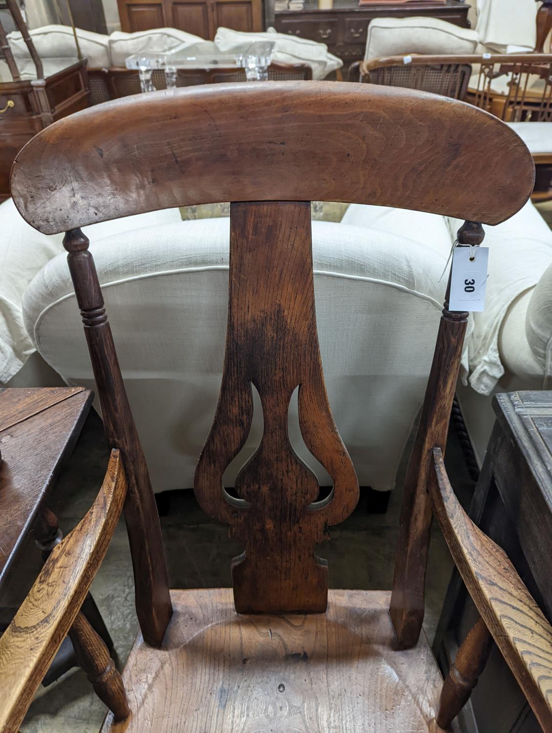 A Victorian elm and beech Windsor armchair with pierced splat stamped J D 33, width 56cm, depth - Image 2 of 4