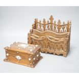 An Ivory mounted fruitwood box and a gothic style letter rack 25cm