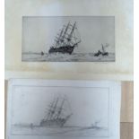 Nelson Dawson (1859-1941) an original drawing and the corresponding etching, 'Crossing The Bar - HMS