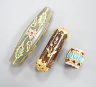 Three assorted Indian curios including gem and diamond set and enamelled, largest 7cm