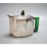 An Anglo Indian Art Deco metal teapot, with acrylic handle and finial, H 14cm