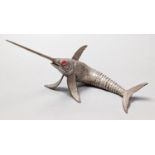 A 20th century Spanish articulated model of a swordfish, with red glass eyes, approx. 26.5cm,