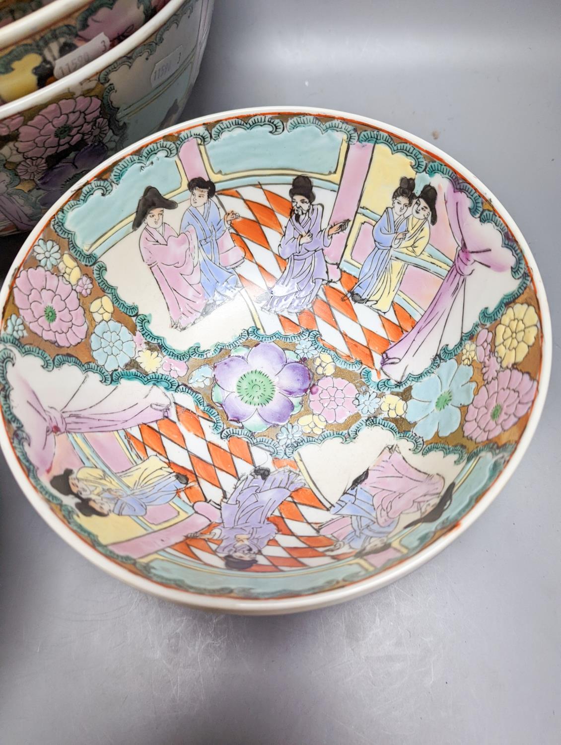A set of six Chinese famille rose graduated bowls and a scroll picture - Image 3 of 4