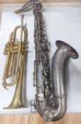 An Excelsior sonorous class a Hawkes & Son saxophone, and a Grafton Dallas, London trumpet with