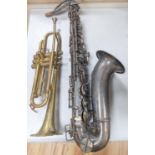 An Excelsior sonorous class a Hawkes & Son saxophone, and a Grafton Dallas, London trumpet with