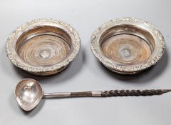 A George II silver toddy ladle, with spiral twist baleen handle, London, 1740 (a.f.) and a pair of