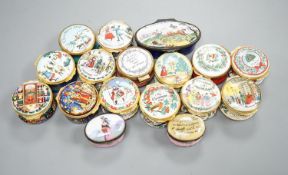 A collection of enamel patch boxes including Halcyon Days