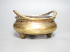 A Chinese bronze ding censer, Xuande sixteen character mark but 19th century, diameter 15cm