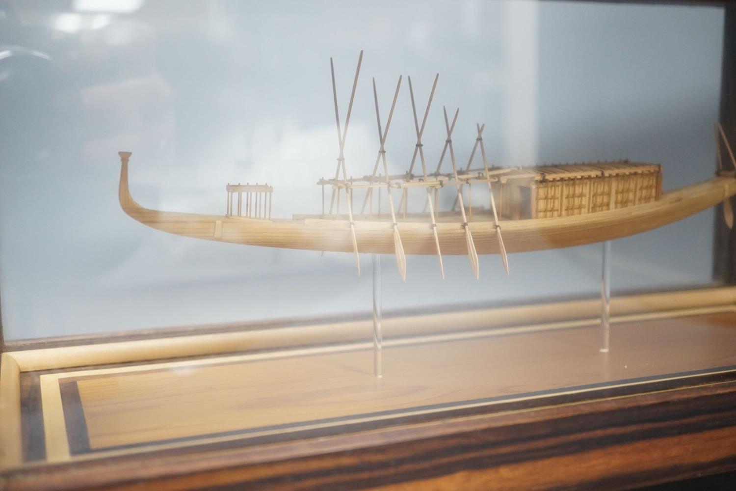 A calamander cased model of an Ancient Egyptian barge, width 42 cms - Image 2 of 4