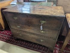 A George III oak three drawer chest, width 106cm, depth 48cm, height 87cm