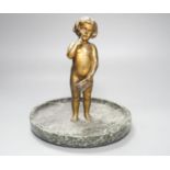 Early 20th century bronze of a child on a marble dish base 24cm