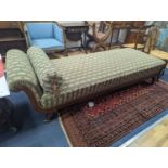 A 19th century Continental mahogany upholstered day bed, length 210cm, width 78cm, height 64cm