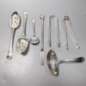 A pair of 18th century silver base mark 'berry spoons', marks pinched and sundry flatware