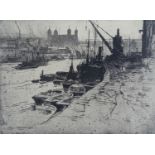 Percy Robertson (1868-1934), etching, View along the Thames with the Tower of London, signed in