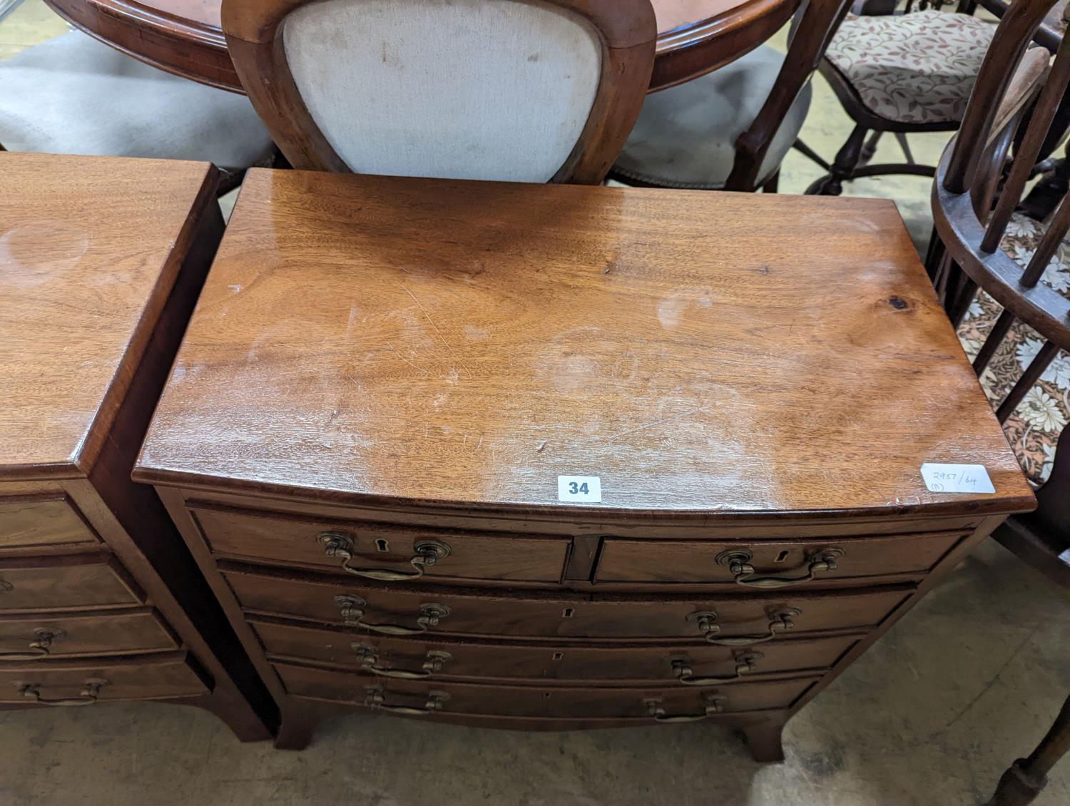 A pair of reproduction George III style bow fronted mahogany bedside chests, width 66cm, depth 39cm, - Image 3 of 4