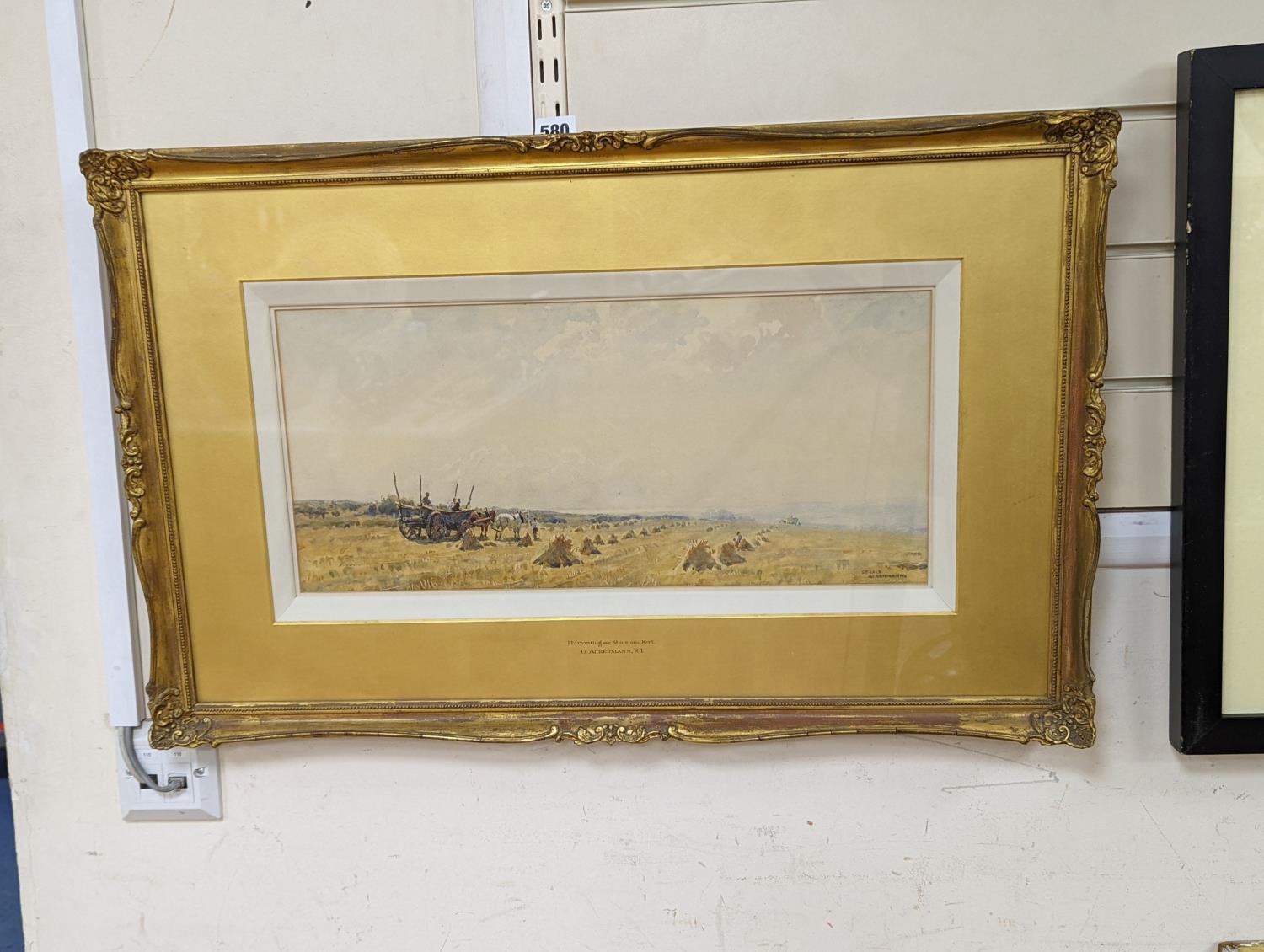 Arthur Gerald Ackermann (1876-1960), watercolour, 'Harvesting near Shoreham, Kent', signed, 23 x - Image 2 of 3