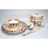 Royal Crown Derby tableware, including pair of dinner plates, 26cm, together with a pottery Imari