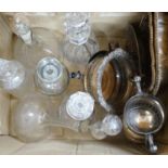 Seven Victorian and later glass decanters and a small quantity of plated ware.