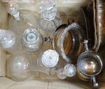 Seven Victorian and later glass decanters and a small quantity of plated ware.