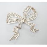 A sterling and paste set large ribbon bow brooch, width 95mm.