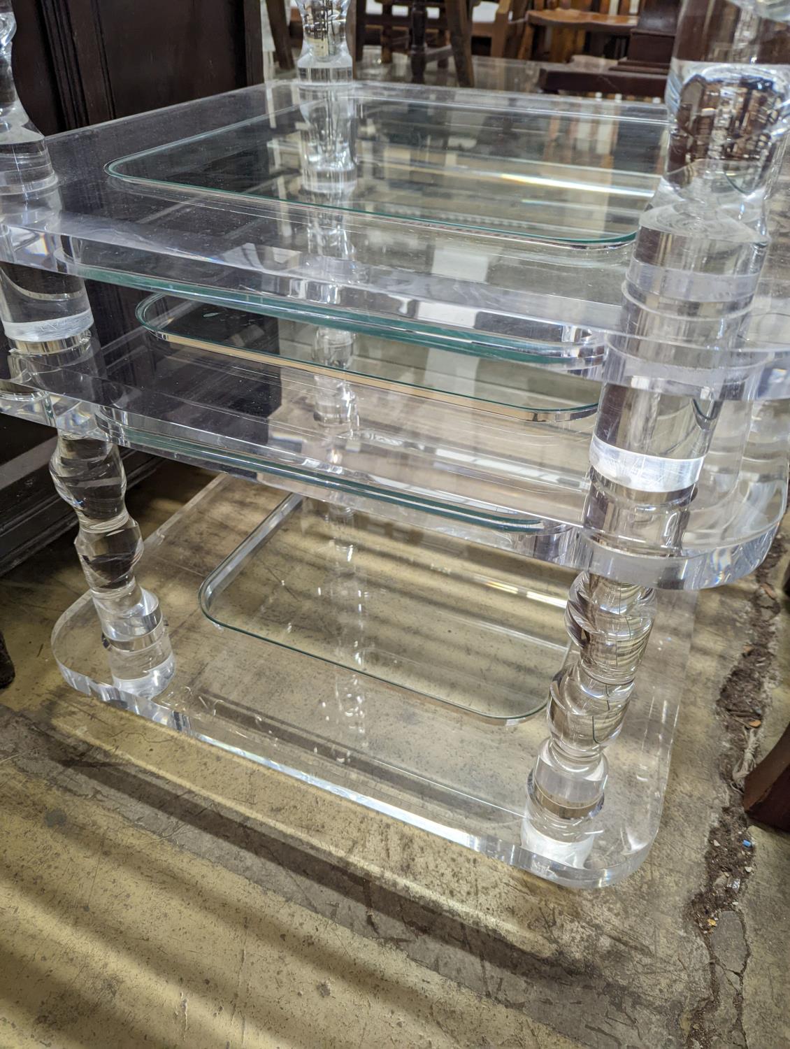 Two contemporary square perspex and glass two tier occasional tables, width 60cm, depth 40cm - Image 4 of 4