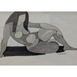Sidney d'Horne Shepherd (1909-1993), ink and watercolour, Seated nude, signed, 19 x 27cm