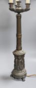 An Empire style 3 light bronze figural table lamp 63cm