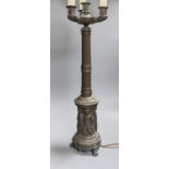 An Empire style 3 light bronze figural table lamp 63cm