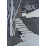 Japanese School, limited edition print, Village in winter, signed, 70/80, 59 x 45cm