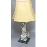 A Chinese famille verte figure of an immortal, mounted as a table lamp, height to fitting 49cm
