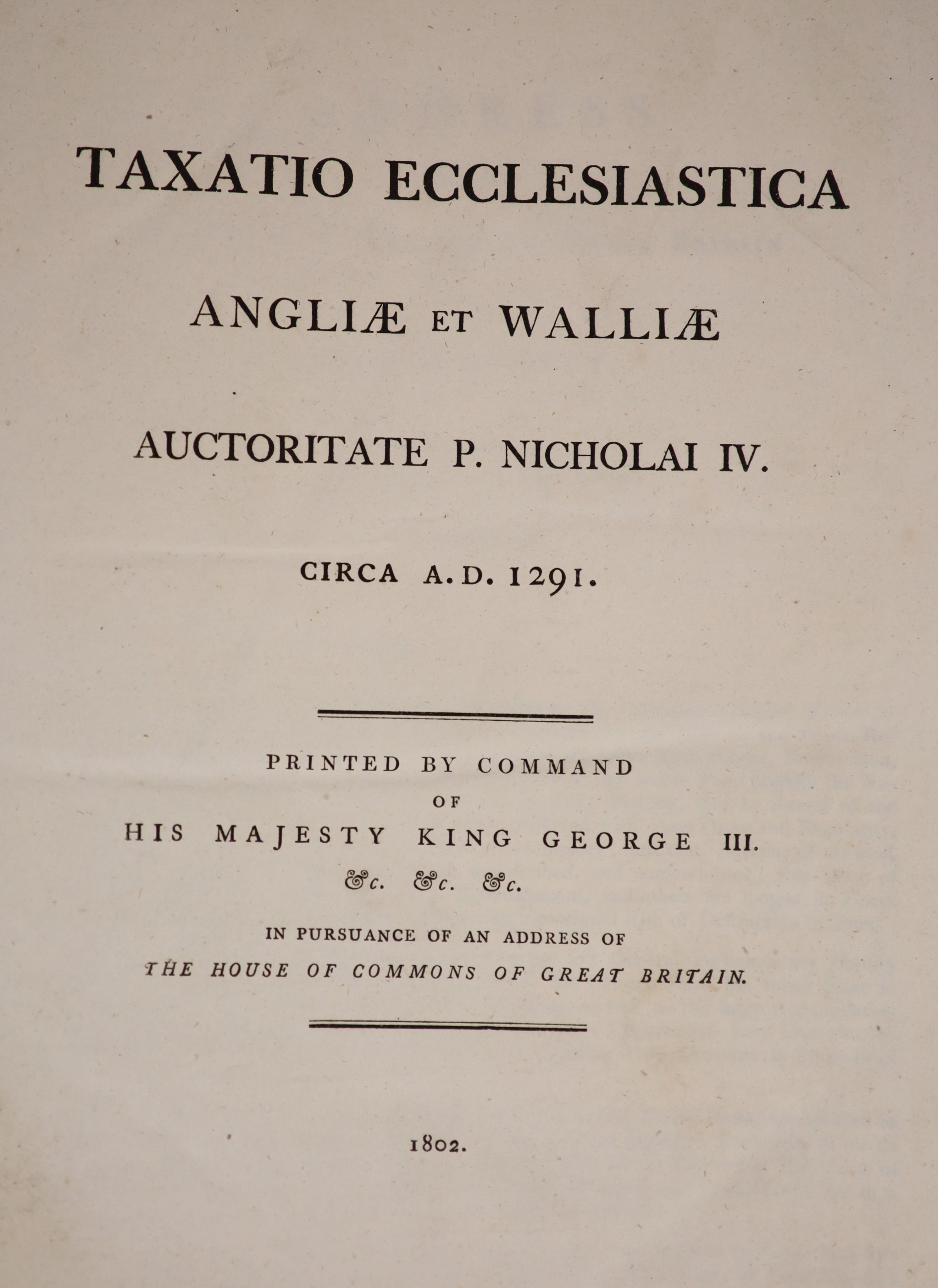 ° Astle, T. Ayscough, S. & Caley, J. [Ed’s.] Taxatio Ecclesiastica Angliæ et Walliæ Auctoritate P.