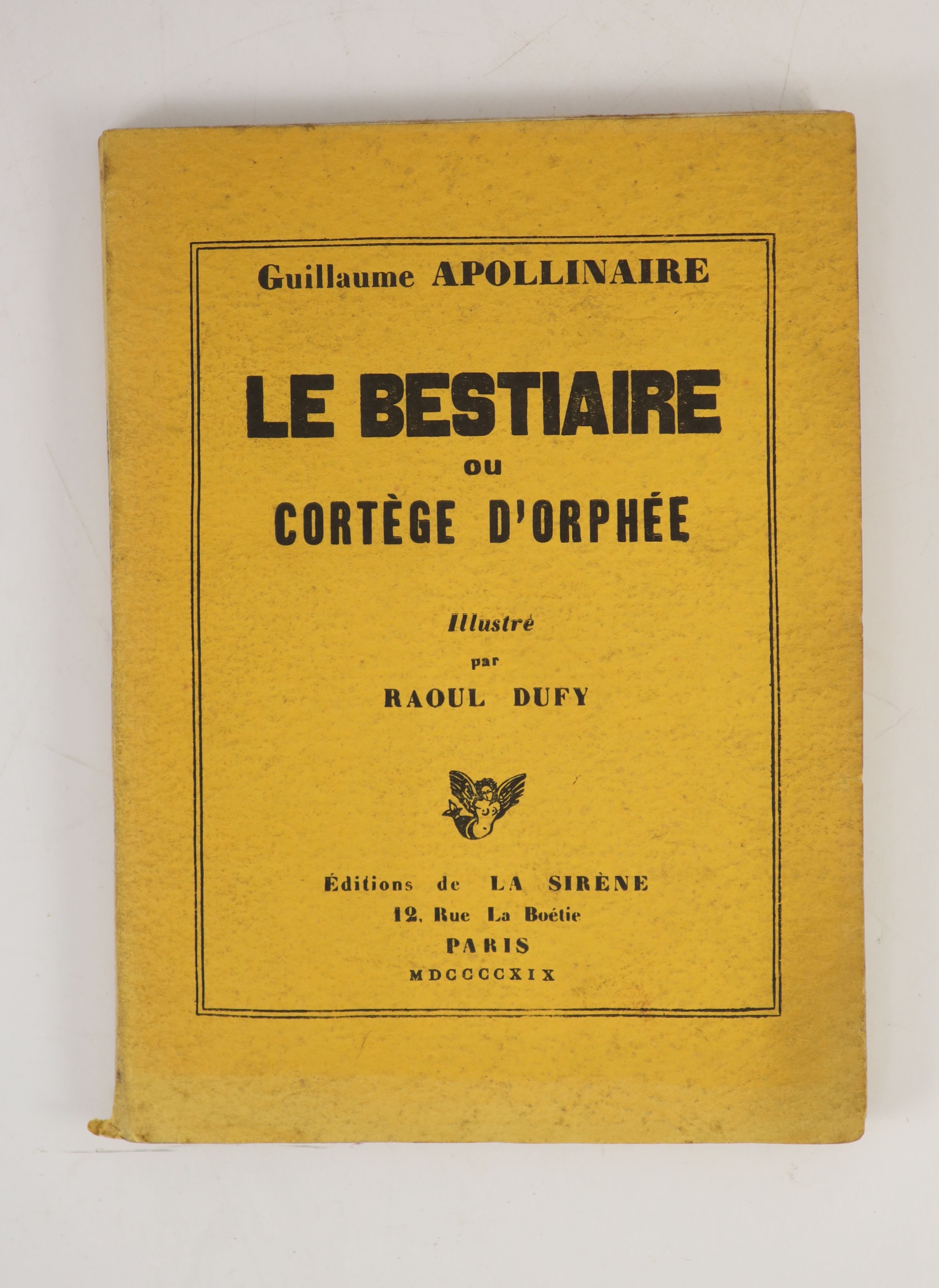 ° Apollinaire, Guillaume - Le Bestiaire ou cortège d’Orphee, one of 1250, illustrated with 32 wood