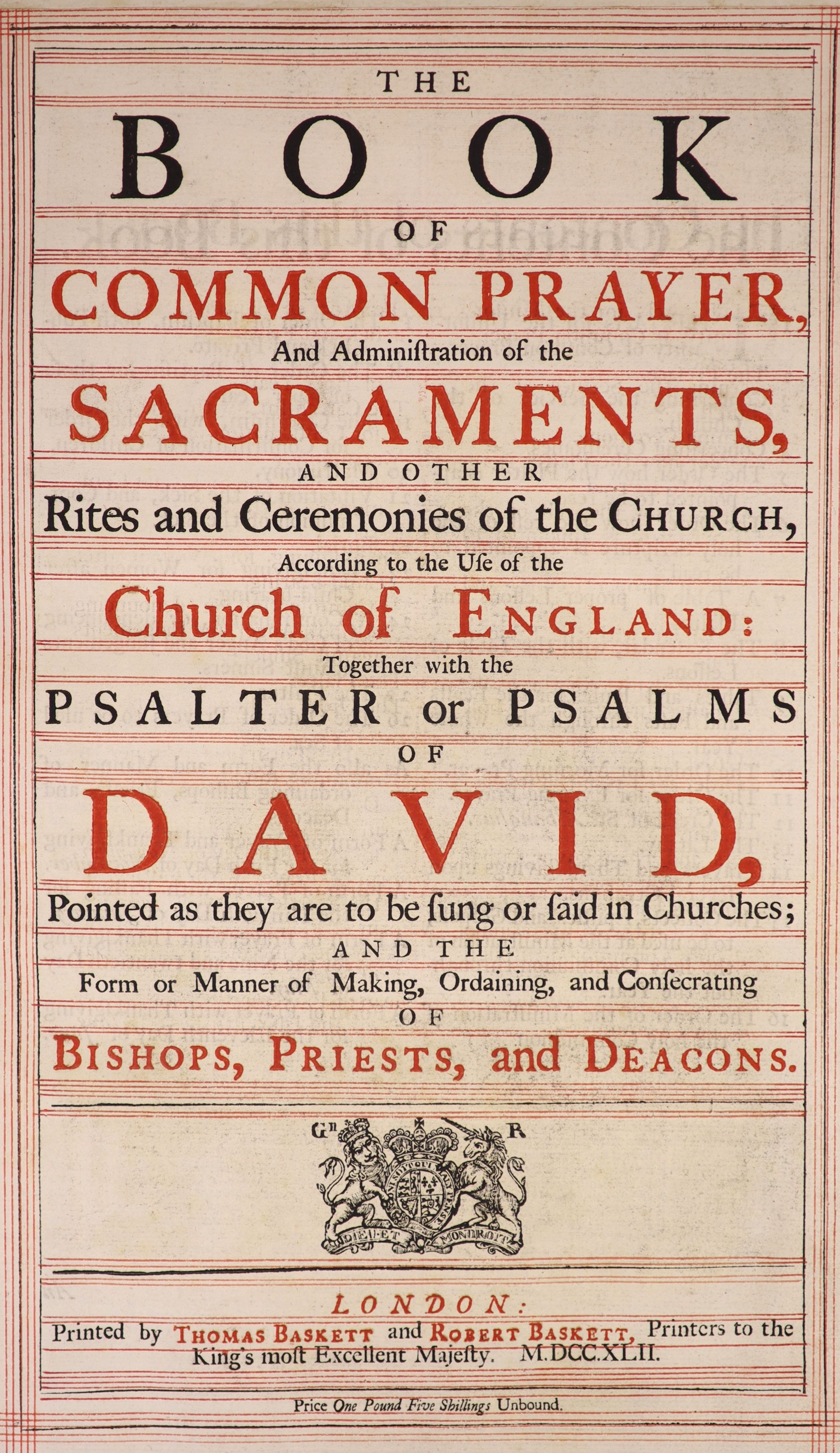 ° The Book of Common Prayer..... title printed in red and black, frontis, head and tailpiece