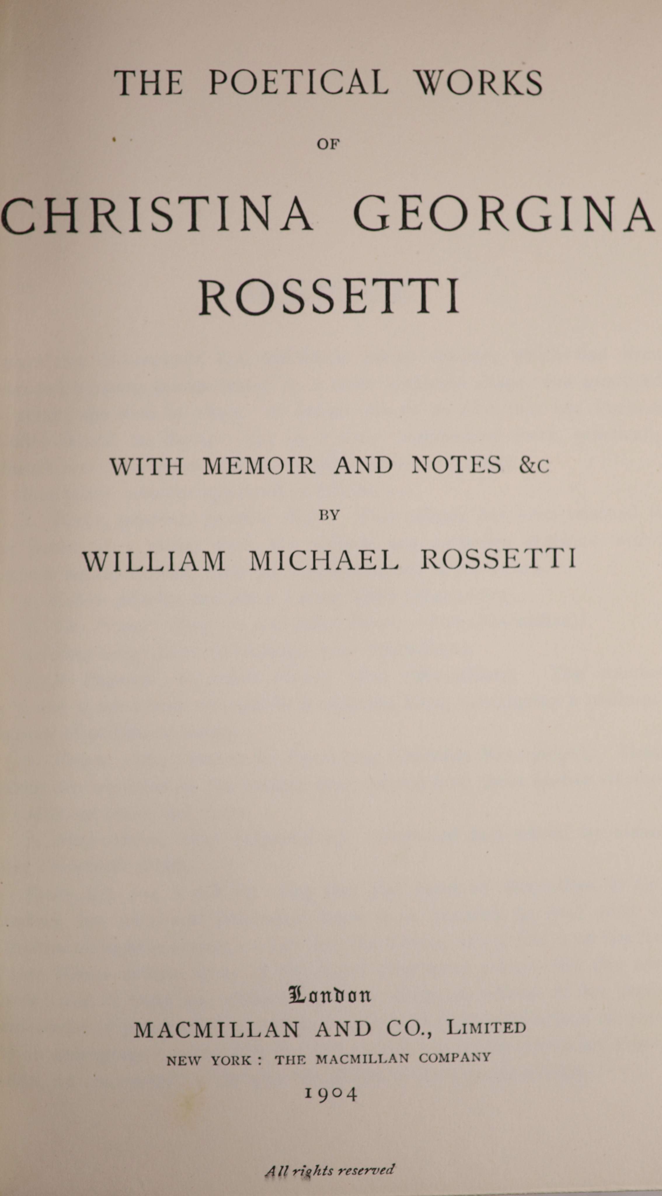 ° Rossetti, Christina Georgina - The Poetical Works of Christina Georgina Rossetti with memoir and - Image 2 of 3