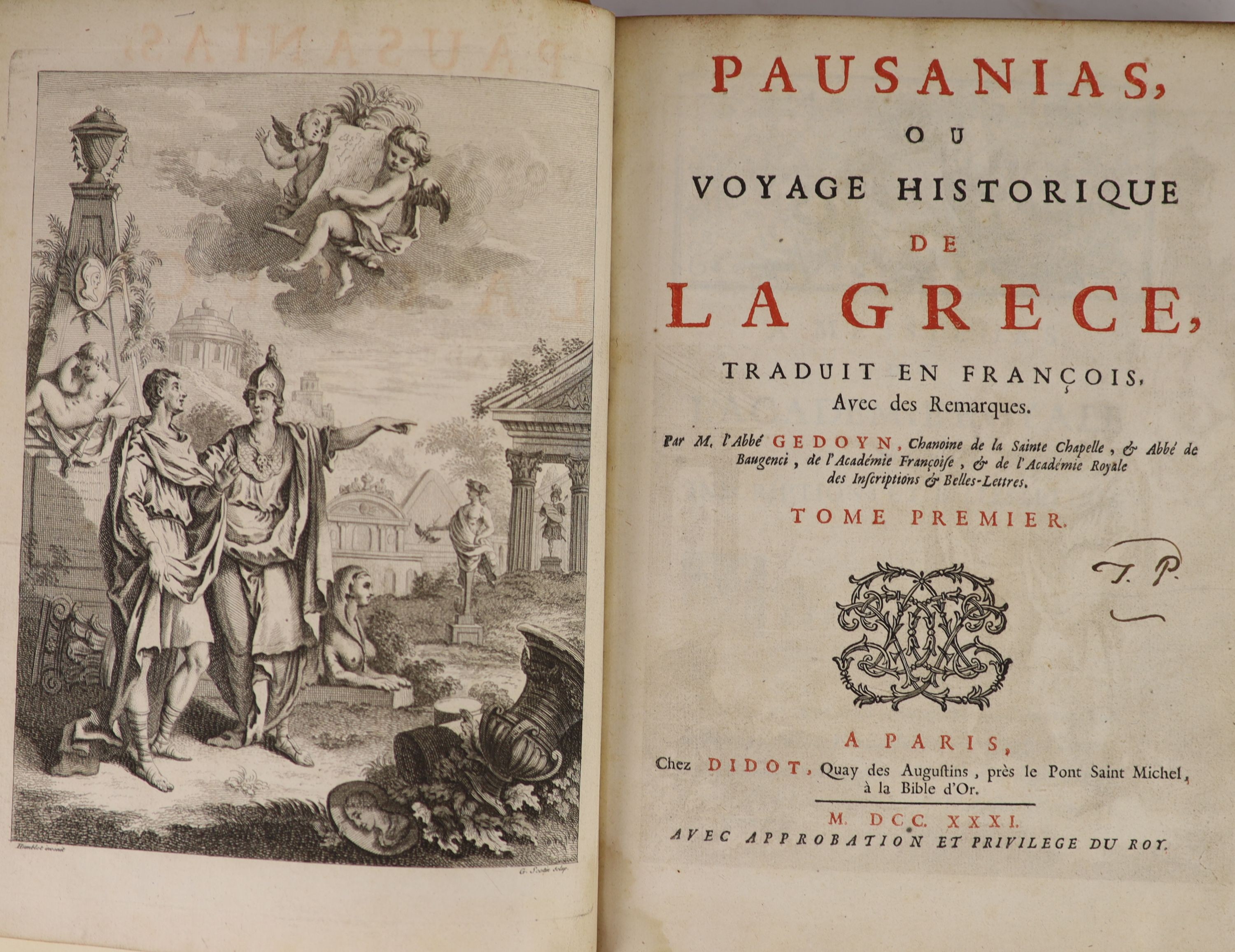 ° Gedoyn, M. Abbe - Pausanias, ou Voyage de La Grece, traduit en Francais ... 2 vols. 3 folded - Image 2 of 4