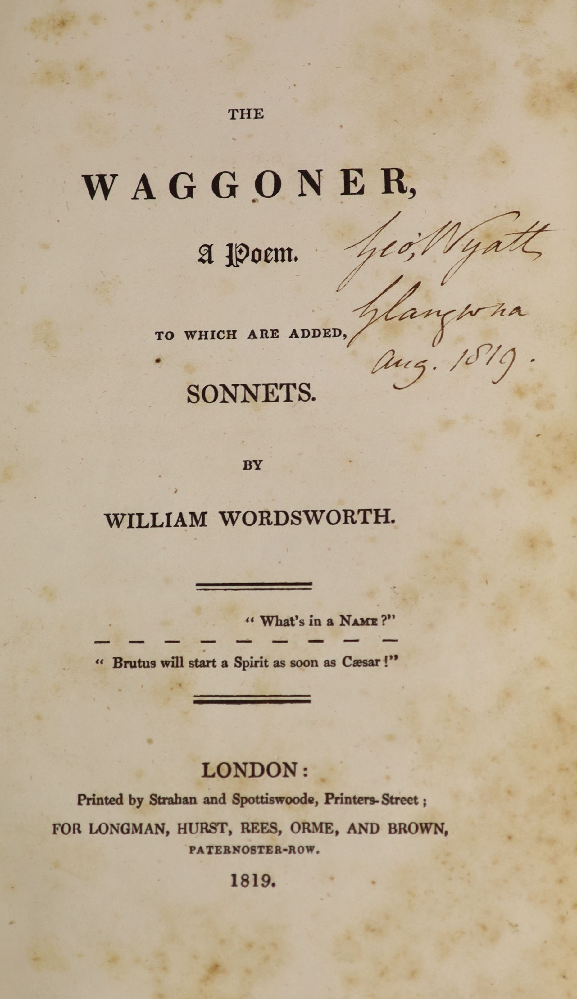 ° Wordsworth, William - The Waggoner, a Poem, 8vo, calf rebacked, Longman, Hurst et al, London,