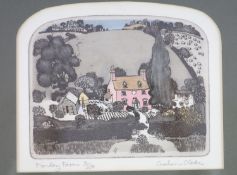 Graham Clarke. Monday Farm. Hand-coloured etching with aquatint. 13.5 x 17cm. Mounted, framed and