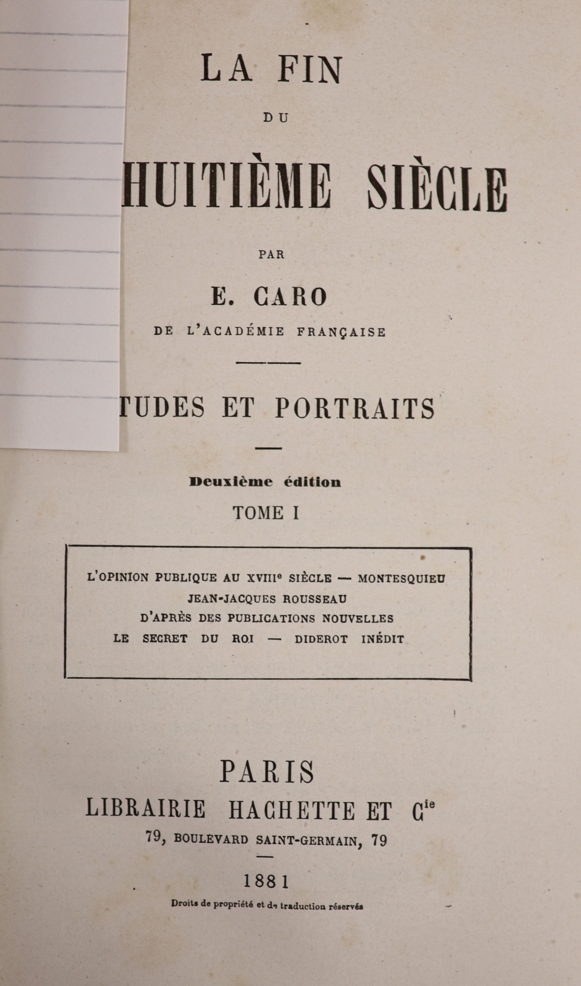 ° Caro, E. - La Philosophie De Goethe. 2nd edition. Half morocco and marbled paper, Panelled spine - Image 2 of 2