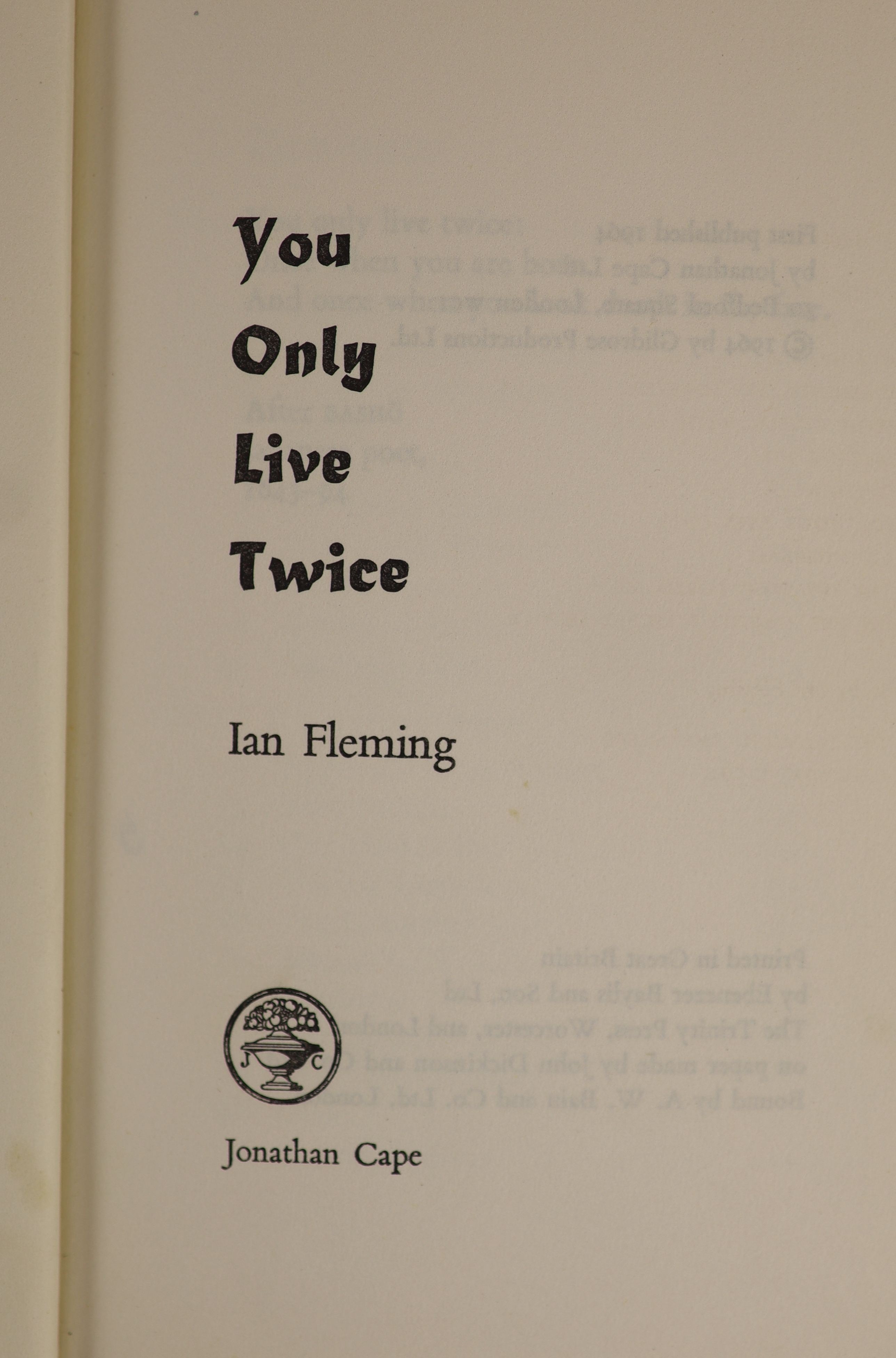 ° Fleming, Ian - You Only Live Twice, 1st edition, 8vo, black cloth with strip of seven gilt-stamped - Image 3 of 4