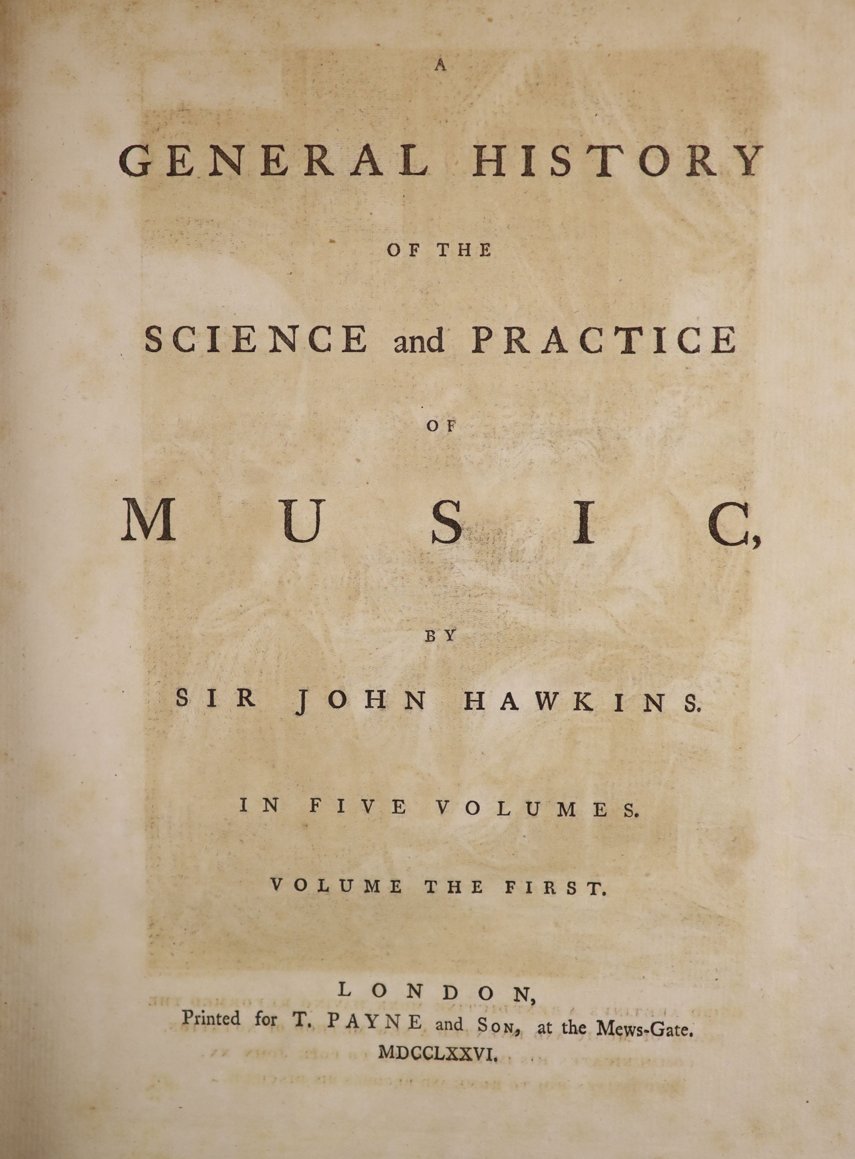 ° Hawkins, John - A General History of the Science and Practice of Music. 5 vols, complete with - Image 2 of 4