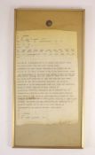 A contemporaneous Telex copy of the notification of the unconditional surrender of the German high
