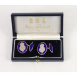 A pair of Asprey and Garrard silver and blue enamel ‘’Prince of Wales’’ presentation cufflinks,