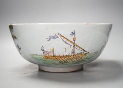 Lord Admiral Nelson. A commemorative Delftware punch bowl, 19th century, painted in polychrome